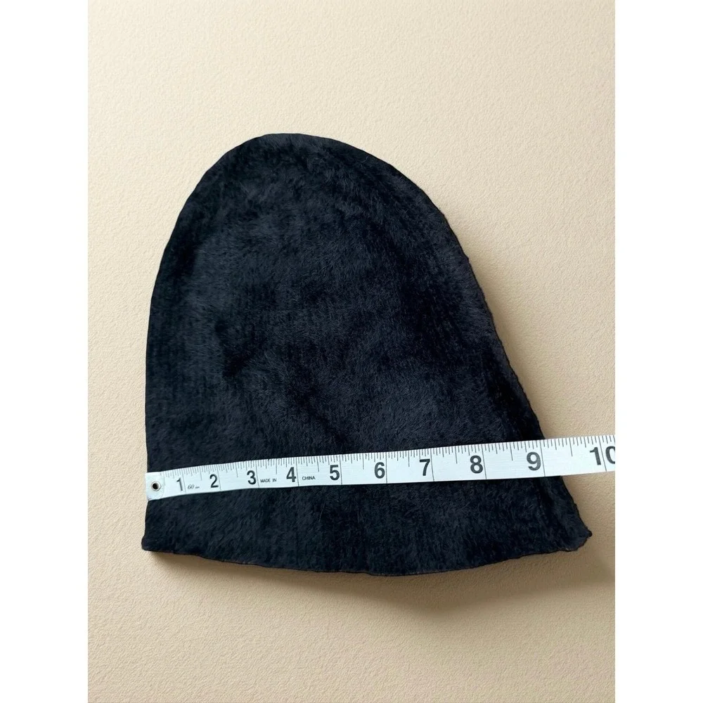 Black‎ Faux Fur Beanie Hat Soft Winter Minimal